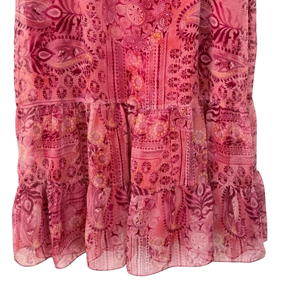 Vintage Y2K Dressbarn Paisley Tiered Boho Mini Dress Pink Made USA Small / Med - Picture 8 of 13